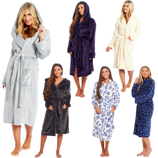 LADIES WOMENS CORAL POLAR FLEECE DRESSING GOWN BATH ROBE NIGHT WEAR HOUSE COAT Super-Soft Comfort for Relaxation