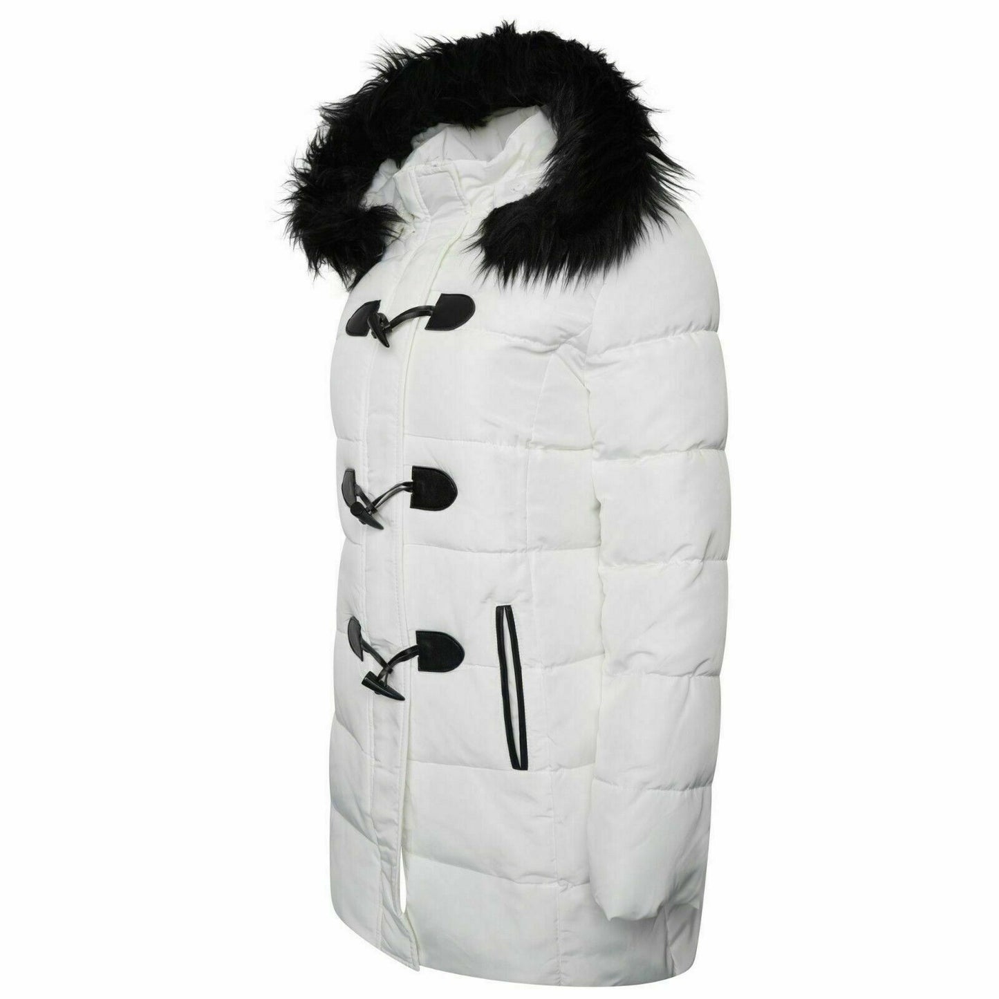 WOMENS QUILTED WARM HOODED WINTER PADDED JACKET ZIP WATER REPELLENT PUFFA COAT
