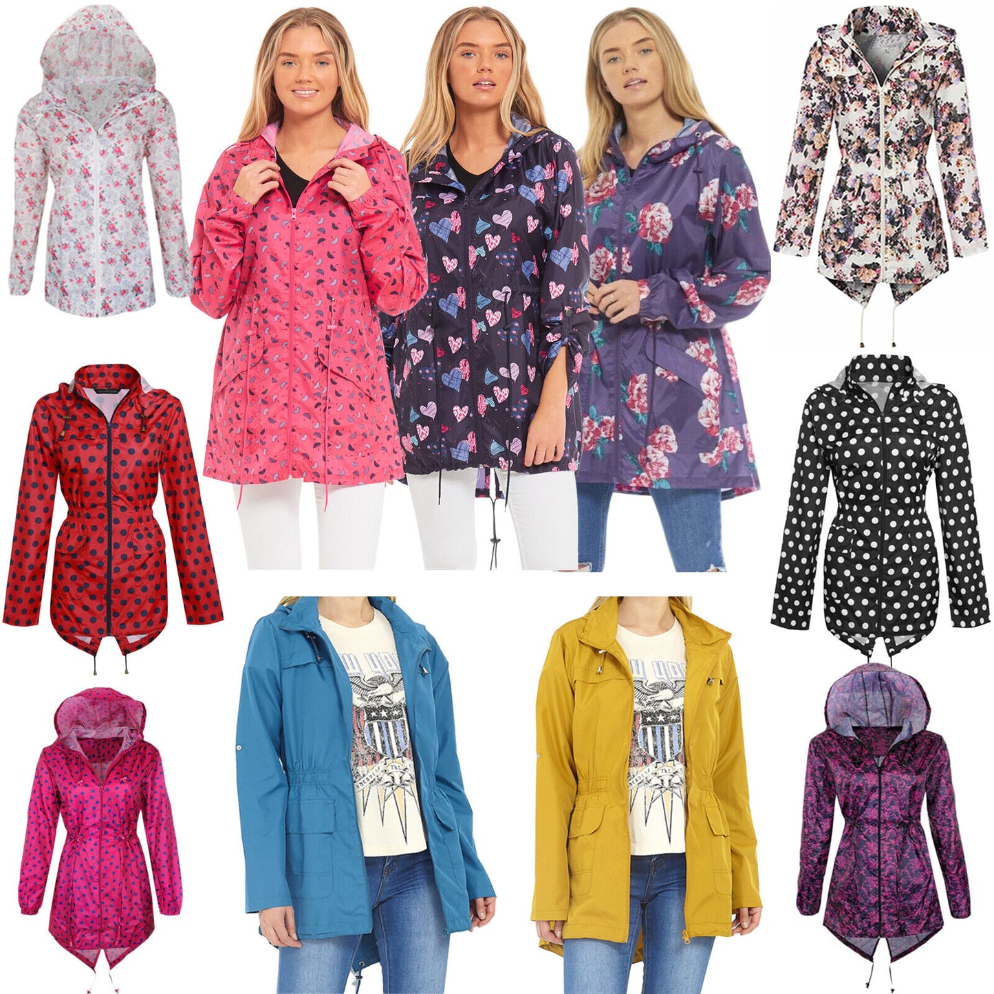 WOMENS RAIN MAC LADIES GIRLS RAINCOAT FISHTAIL KAGOOL PARKA FESTIVAL JACKET COAT (Fishtail, Kagool, Parka, Festival Ready)