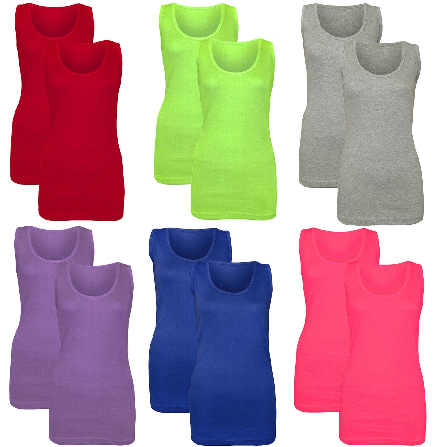 PACK OF 2 NEW WOMEN LADIES CASUAL PLAIN SUMMER STRETCHY RIBBED TOP T SHIRT VEST