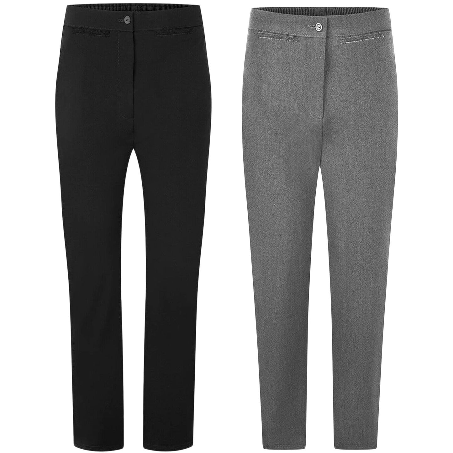 2 Pack Girls Half Elastic Pull Up School Sturdy Plus Fit Comfy Trousers Durable Uniform Pants-Girls School Pants in 2-Pack