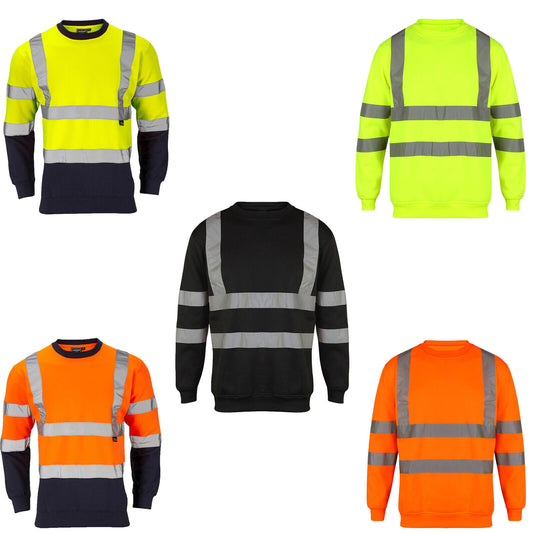 HI VIS CREW NECK SWEATSHIRTS HIGH VISIBILITY REFLECTIVE SECURRITY JUMPERS TOPS