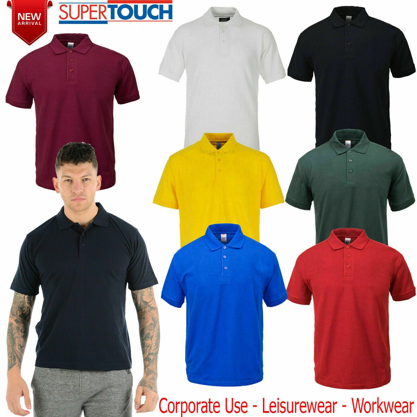 MENS POLO SHIRT CASUAL PLAIN T-SHIRTS ACTIVE SPORTS CLASSIC COLLARED PIQUE T TOP
