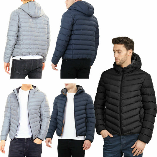 BRAVE SOUL MEN QUILTED HOODED WINTER JACKET PADDED BUBBLE PUFFER PUFFA WARM BOMBER COAT