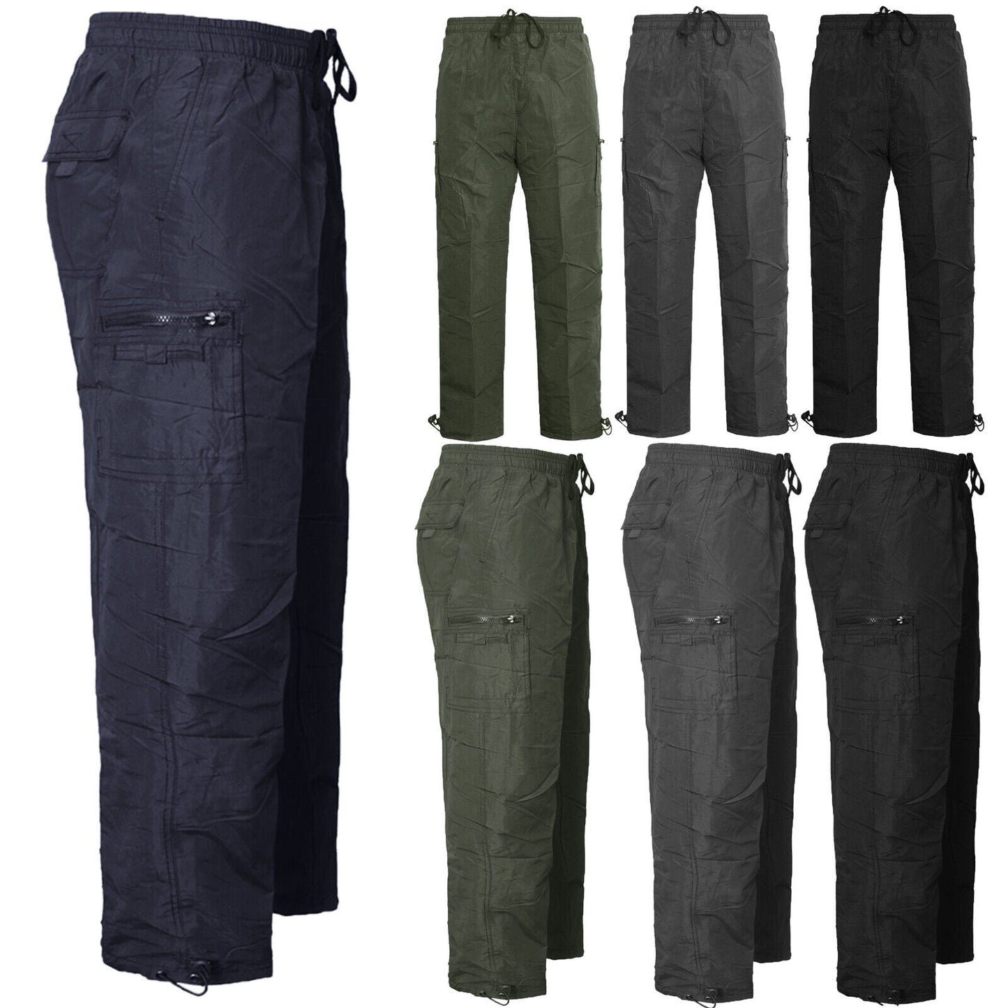 MENS FLEECE LINED THERMAL TROUSERS WINTER CASUAL ELASTICATED WAIST CARGO PANTS