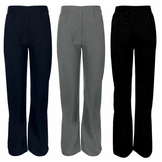 2x Girls Pull-Up School Trousers Half-Elasticated Waist Uniform Best Pull-On Pants