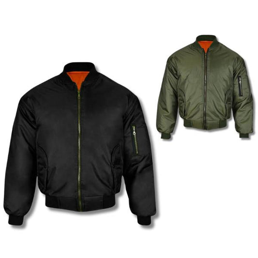 MENS MA1 BOMBER JACKET REVERSIBLE FLIGHT PILOT COAT LIGHTWEIGHT ARMY STYLE CASUAL BIKER SECURITY OUTDOOR RETRO SCOOTER BASEBALL ZIP WORKWEAR