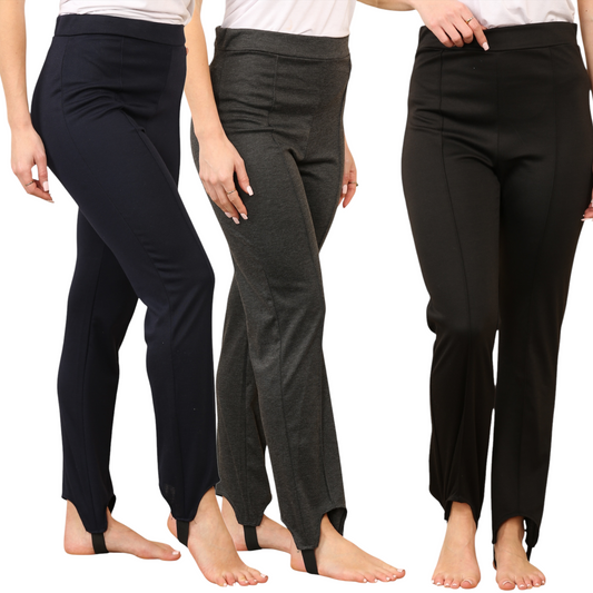 Ladies Ski Pants Womens Pull On Elasticated Stirrup Trousers Soft Stretchy Slim Skinny Leg Elastic Waist Band Comfy Fit Legging Pull Up Bottoms