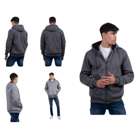 MENS ZIP UP LONG SLEEVE PADDED PULLOVER HOODED FUR LINED JACKET SWEATSHIRT M-XXL