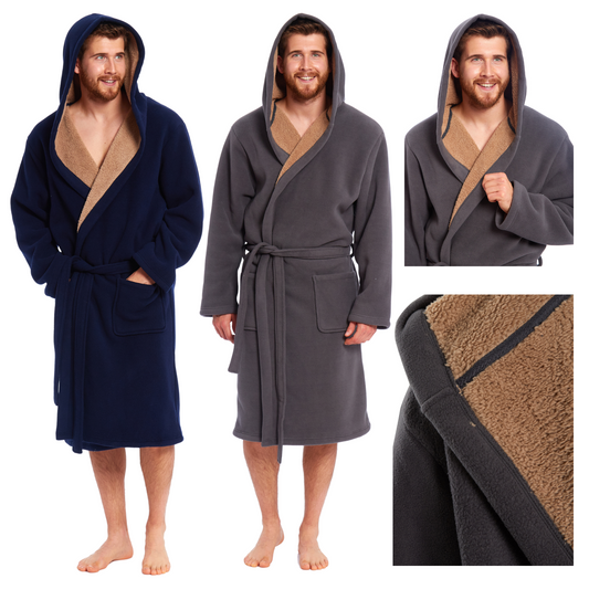 MENS SOFT DRESSING GOWN POLAR FLEECE BATH ROBE NIGHT LOUNGE WEAR M-L