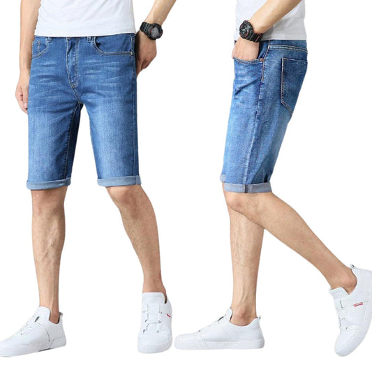 MENS DENIM SHORTS SLIM FIT CASUAL VINTAGE STRETCH HALF JEANS SUMMER SKINNY PANTS