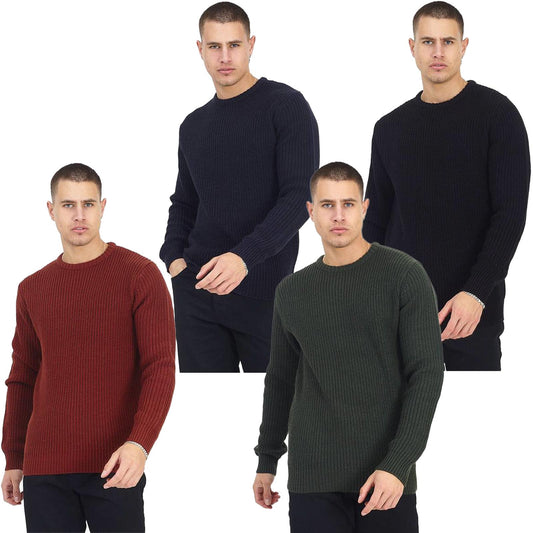Brave Soul Mens Crew Neck Jumpers Pullover Long Sleeves Fisherman Knitwear Formal Business Office Casual Basic Sweater Trendy Soft Elegant Knitted Comfy Fine Knit Tubular Rib Neck Pull Over Tops