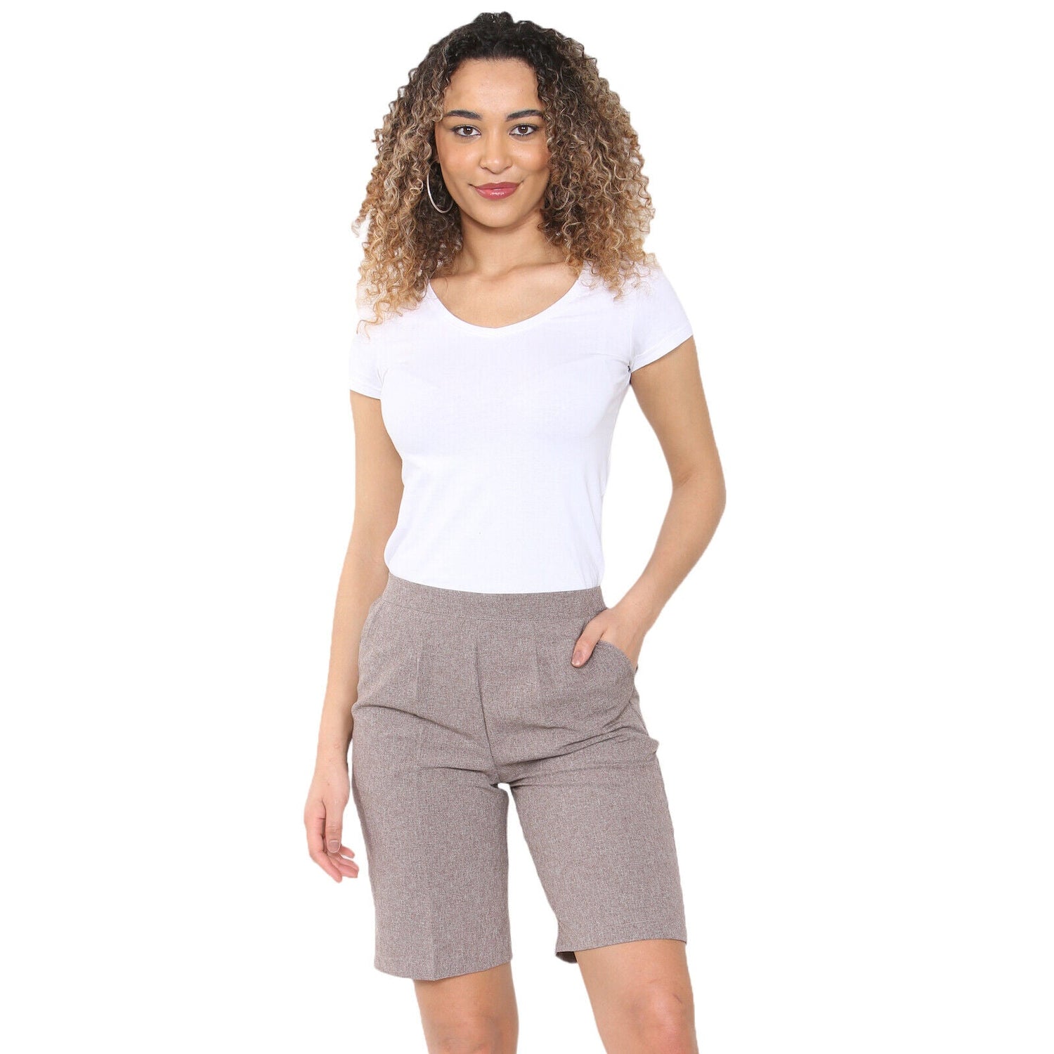 2 Pack Womens Shorts Ladies Half Elasticated Waist Plain Capri Cropped MyShoeStore