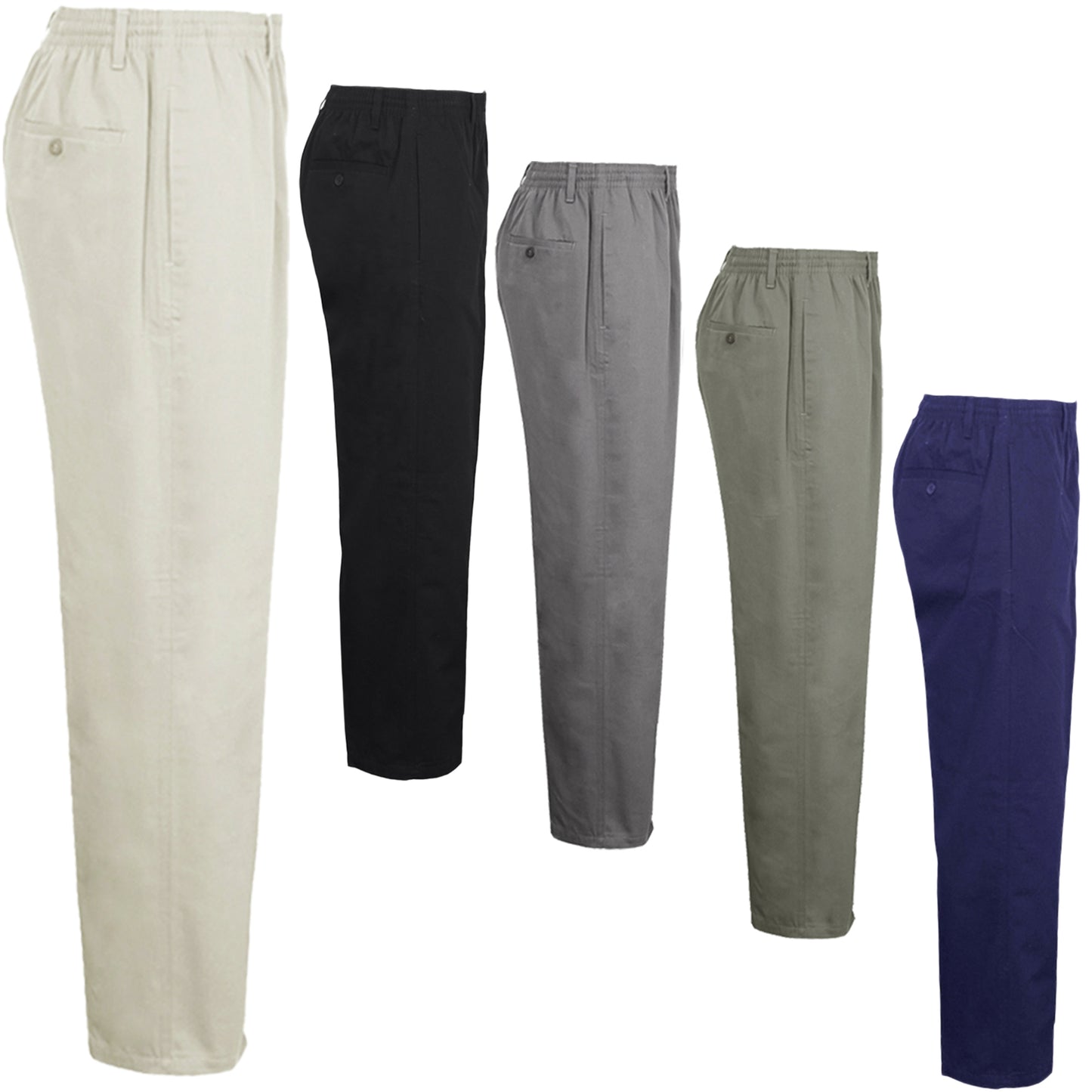 MENS RUGBY TROUSERS FULL ELASTICATED WAIST CASUAL SMART POCKET PANTS BIG PLUS SIZE 30" to 40"