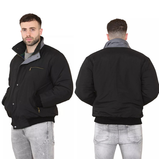 Mens Bomber Jacket Sky Diver Padded Quilted Tartan Winter Trendy Work Coat Warm Check Lined Heavy Retro Outdoor Walking Biker Classic Vintage Plain Casual Top