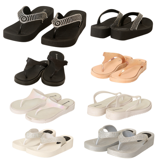 DUNLOP WOMENS SUMMER FLIP FLOPS LOW WEDGE CUSHIONED SLIP ON SANDALS COMFORT BEACH SHOES LIGHTWEIGHT FOOTWEAR