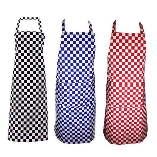CLASSIC CHECK APRON CHEF COOKING KITCHEN BBQ UNISEX ADULT CATERING WORKWEAR UTILITY GIFT FOR MEN WOMEN RESTAURANT BAKER BARISTA GRILLING CRAFTSMAN COTTON DURABLE