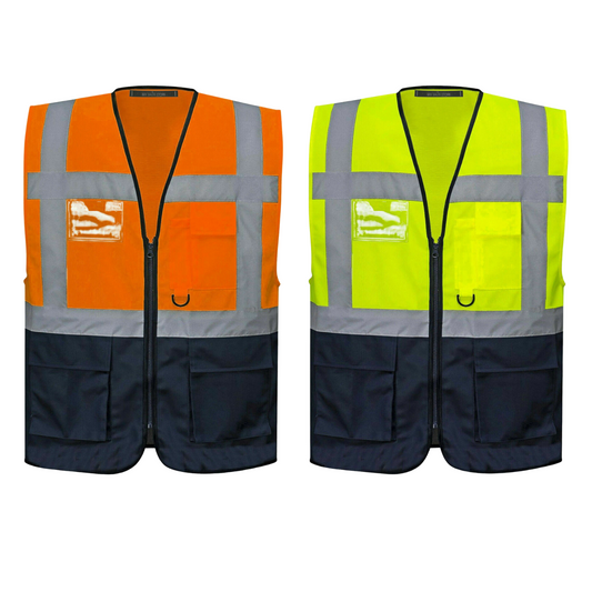 HV330 EXECUTIVE HI VIS VEST FRONT ZIP ID HOLDER REFLECTIVE SAFETY WAISTCOAT HIGH VISIBILITY WORKWEAR MENS TOP SITE PPE VIZ JACKET