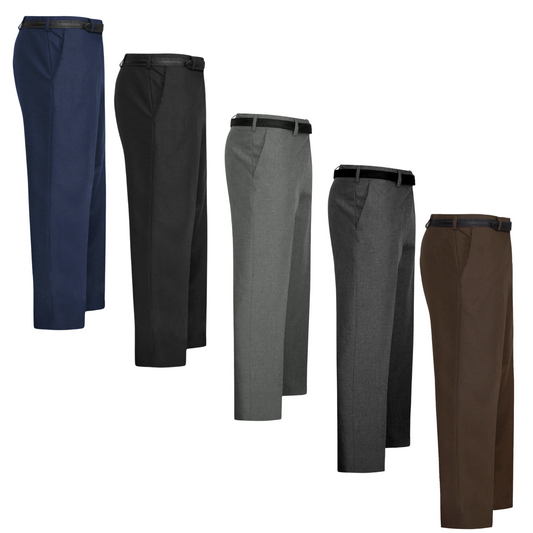 MENS FORMAL WORK TROUSERS BUSINESS OFFICE PANTS SMART CASUAL FIT WITH BELT LOOPS POCKETS COMFY STYLE SIZES 30 TO 40