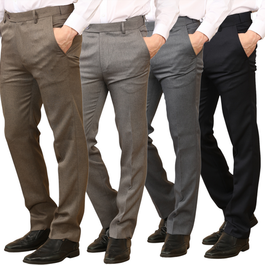 MENS FORMAL TROUSERS ELASTIC WAIST SMART DRESS PANTS STRAIGHT LEG FLAT FRONT BELTED WORK BUSINESS OFFICE CASUAL ADJUSTABLE WAIST POCKETS UK SIZE 30 TO 40 INCH
