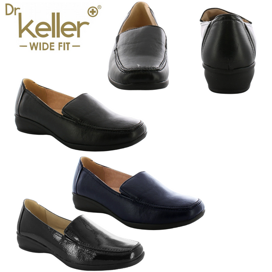 Dr Keller Womens Wide Fitting Shoes Ladies Lightweight Moccasin Flat Low Wedge Comfort Fit Smart Casual Formal Office Work Leather Lined Light Weight Loafer Wider Fit Slip On Shoe Size 3-8