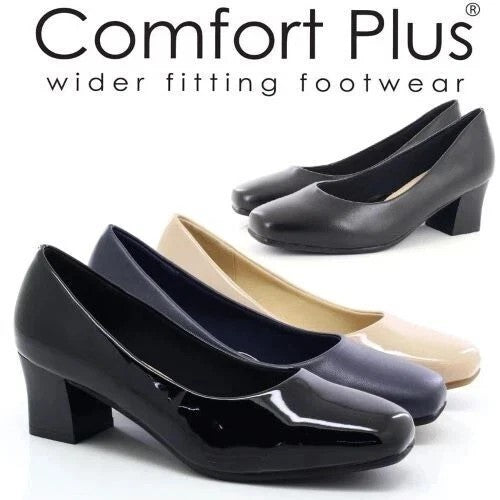 DR KELLER KARLY COMFORT PLUS WOMENS BLOCK HEEL COURT SHOES WIDE FIT SLIP‑ON WORK PUMPS CUSHIONED PU UPPER