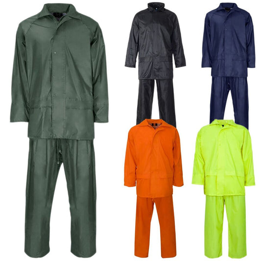 WOMENS RAIN SUIT LADIES WATERPROOF WEAR MAC SET PVC COAT JACKET TROUSER OVERALL