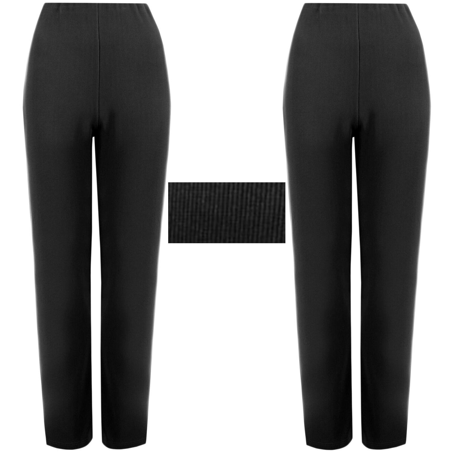 PACK OF 2 LADIES WOMENS STRAIGHT LEG RIBBED TROUSERS STRETCH PULL