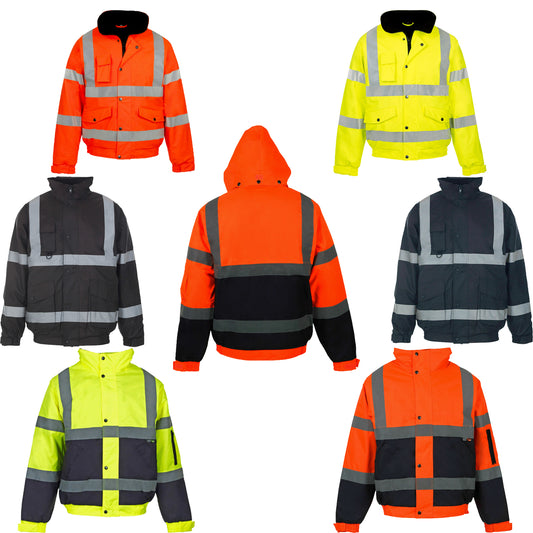 HI VIZ VIS JACKET HIGH VISIBILITY REFLECTIVE WATERPROOF WORKWEAR PADDED HOODED