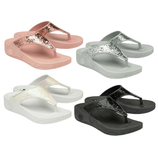 WOMENS FLIP FLOPS LOW WEDGE SLIPPERS DUNLOP LADIES SANDAL SUMMER COMFORT SHOES