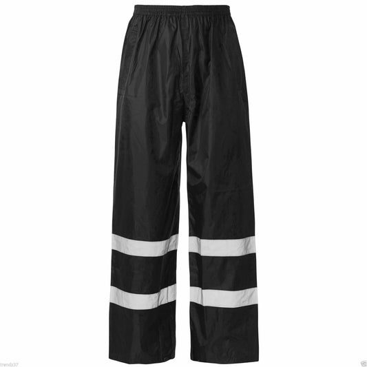 HI VIS OVER TROUSERS VISIBILITY VIZ REFLECTIVE SAFETY WORK WEAR WATERPROOF PANTS