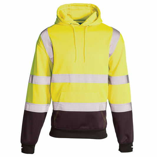 HI VIS VIZ 2 TONE HOODED SWEATSHIRT HOODIE REFLECTIVE WORK WEAR HOODY TOP JACKET