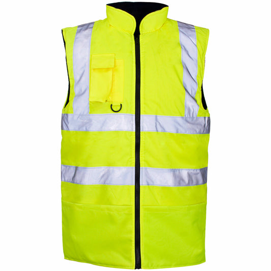 HI VIS VIZ BODY WARMER VISIBILITY FLEECE REVERSIBLE WATERPROOF GILET WAISTCOAT