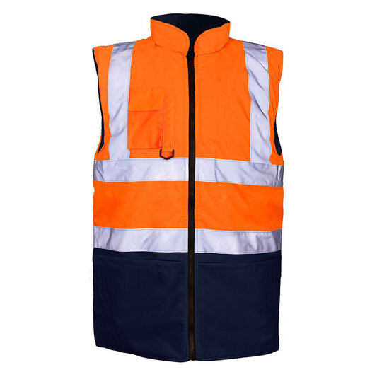 TWO TONE HI VIS BODY WARMER REVERSIBLE FLEECE WAISTCOAT WATERPROOF GILET HIGH VISIBILITY SAFETY VEST WORKWEAR MENS JACKET REFLECTIVE