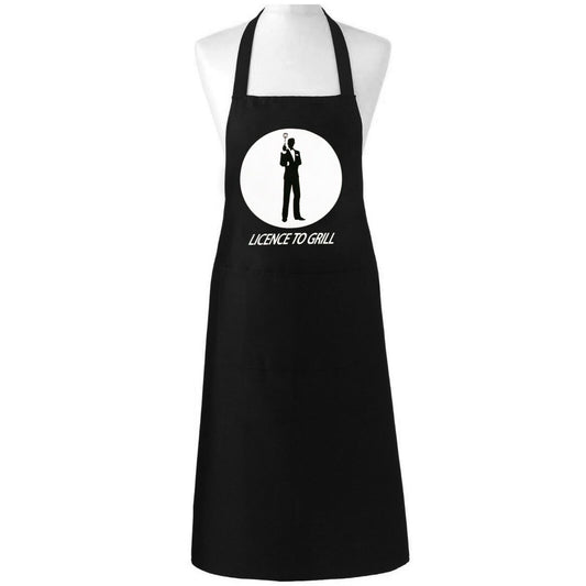 LICENCE TO GRILL BLACK APRON FUNNY NOVELTY UNISEX ADULT MEN WOMEN LADIES CHEF BBQ COOKING GRILLING KITCHEN BUTCHER CATERING GAG GIFT BIB