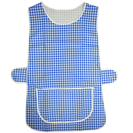 WOMENS CHECKED TABARD LADIES APRON WITH POCKET WHITE PIPING CLEANING KITCHEN CHEF HOUSEKEEPING WORKWEAR UNIFORM