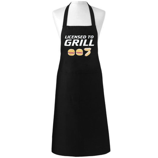 BLACK LICENCE TO GRILL BURGER APRON UNISEX MEN WOMEN LADIES ADULT FUNNY CHEF BBQ GRILL COOKING KITCHEN BUTCHER NOVELTY GIFT BIB