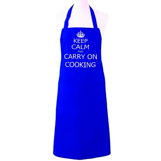 KEEP CALM AND CARRT ON COOKING APRON BLUE UNISEX ADULT FUNNY CHEF KITCHEN BBQ COOKING CATERING GIFT BIB