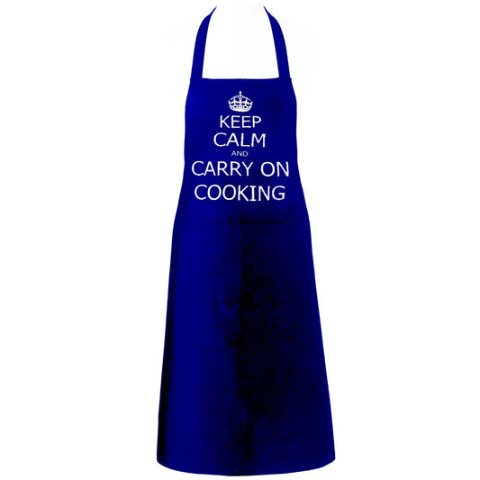 KEEP CALM AND CARRT ON COOKING APRON ROYAL BLUE FUNNY NOVELTY UNISEX ADULT MENS LADIES WOMENS CHEF BBQ GRILL KITCHEN COOKING CATERING BAKING GIFT IDEA BIB
