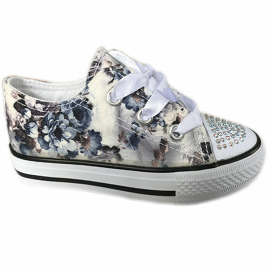 GIRLS CANVAS SHOES CHILDRENS DIAMANTE  CASUAL PUMPS PLIMSOLLS SNEAKERS TRAINERS