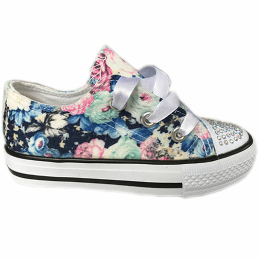 GIRLS CANVAS SHOES CHILDRENS DIAMANTE  CASUAL PUMPS PLIMSOLLS SNEAKERS TRAINERS