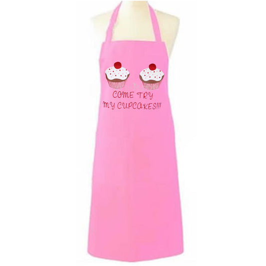COME TRY MY CUPCAKES PINK FUNNY APRON UNISEX ADULT WOMENS LADIES MENS CHEF BAKING COOKING BBQ KITCHEN CATERING NOVELTY GIFT BIB