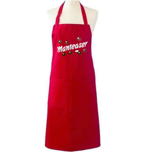 MANTEASER RED APRON FUNNY NOVELTY BIB FOR MEN WOMEN UNISEX ADULT CHEF BBQ KITCHEN COOKING GAG GIFT
