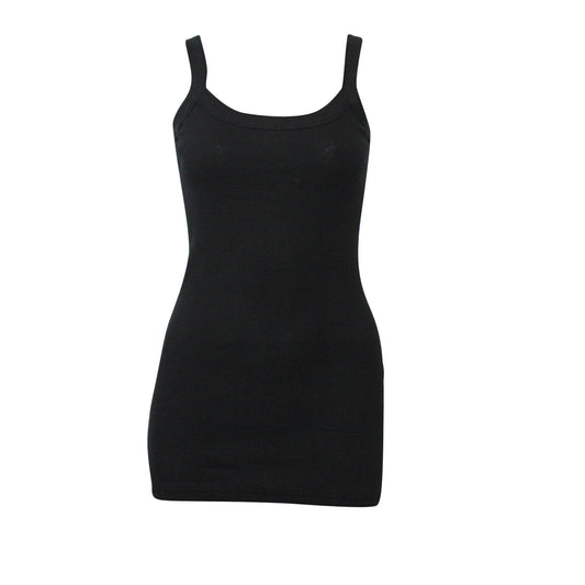 NEW WOMEN'S PLAIN STRETCHY LADIES RIBBED VEST TOP T SHIRT RIB STRAP SIZES 8-14