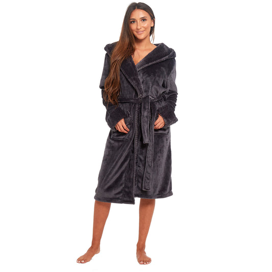 LADIES WOMENS CORAL POLAR FLEECE DRESSING GOWN BATH ROBE NIGHT WEAR HOUSE COAT Super-Soft Comfort for Relaxation