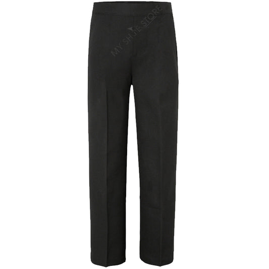 BOYS KIDS CHILDREN SCHOOL UNIFORM TROUSERS PULL UP HALF ELASTICATED TEFLON PANTS