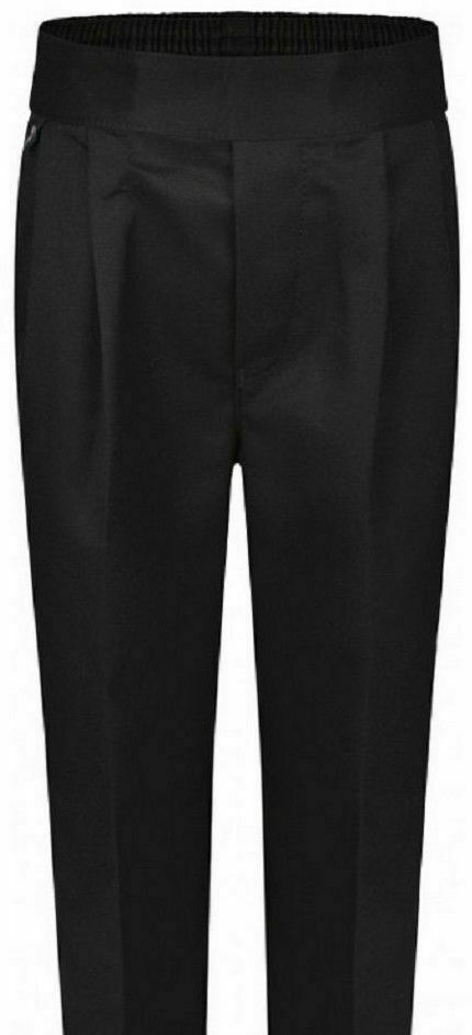 BOYS PULL UP SCHOOL TROUSER BLACK GREY NAVY ELASTICATED BACK SCHOOL WEAR UNIFORM