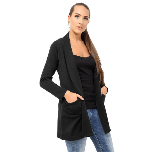 LADIES OPEN KNITTED CARDIGAN WOMENS LONGLINE LONG SLEEVE BOYFRIEND POCKET JUMPER