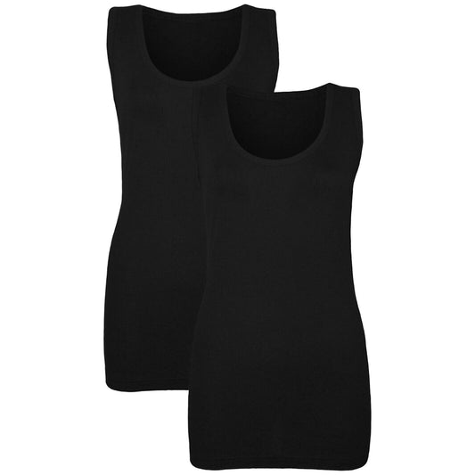 PACK OF 2 NEW WOMEN LADIES CASUAL PLAIN SUMMER STRETCHY RIBBED TOP T SHIRT VEST