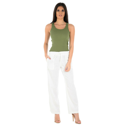 LADIES LINEN TROUSERS CASUAL HOLIDAY WOMEN SUMMER PANT ELASTICATED WAIST BOTTOMS